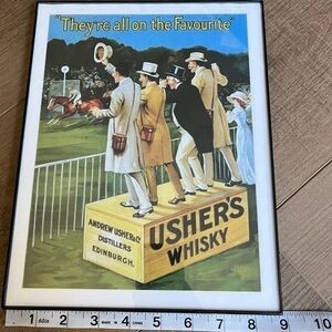 Usher's Whiskey Horse Racing Advertising Sign Edinburgh‎ Scotland 8x11” Framed